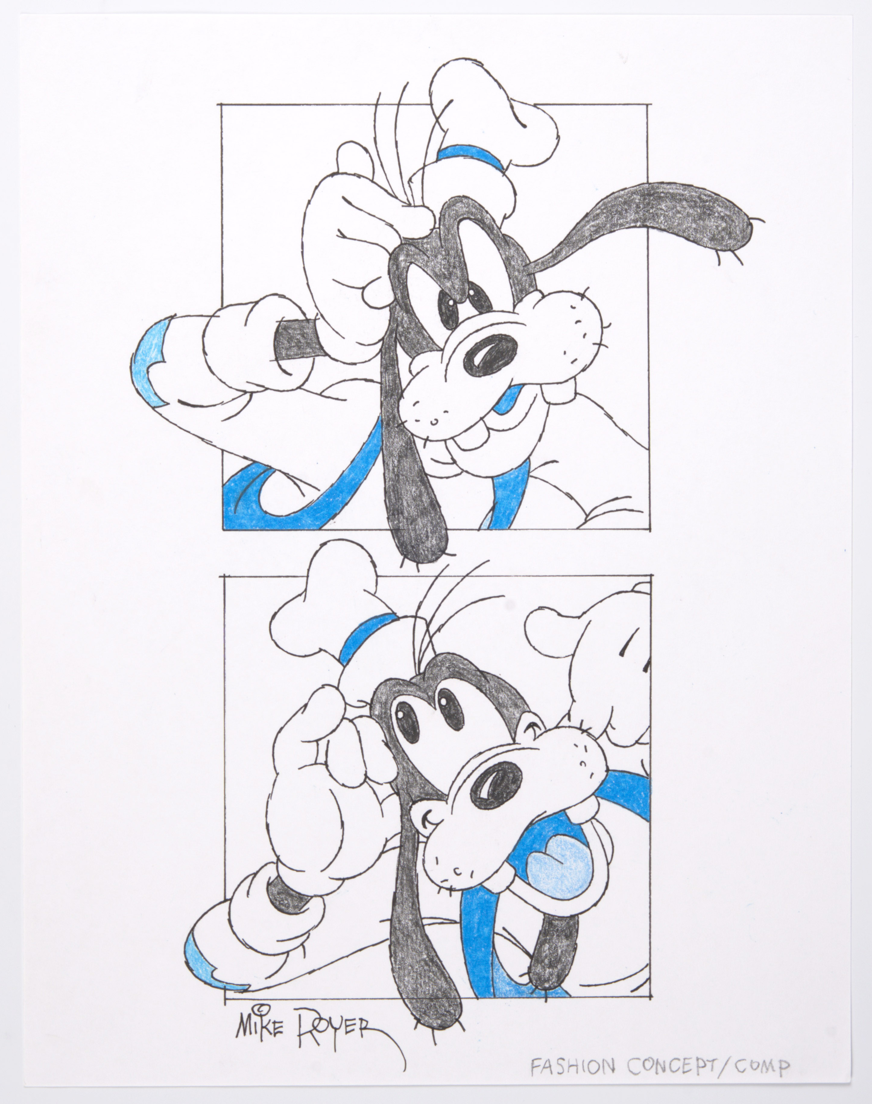 Mike Royer Original Pen and Ink Concept and Fashion Artwork Of Disney Winnie The Pooh, Tigger And Goofy Total 3