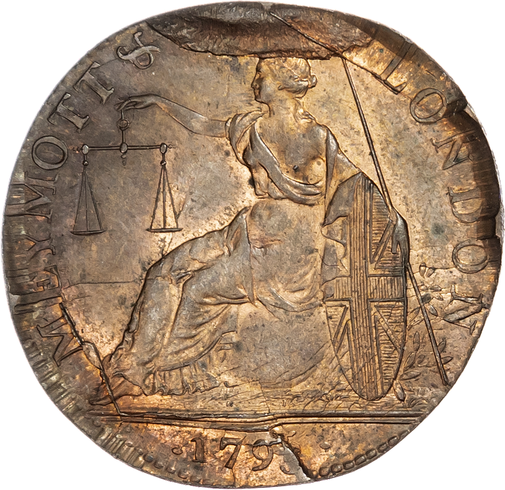 London - Bishopsgate, Clement & Samuel Meymott mule Halfpenny 1795