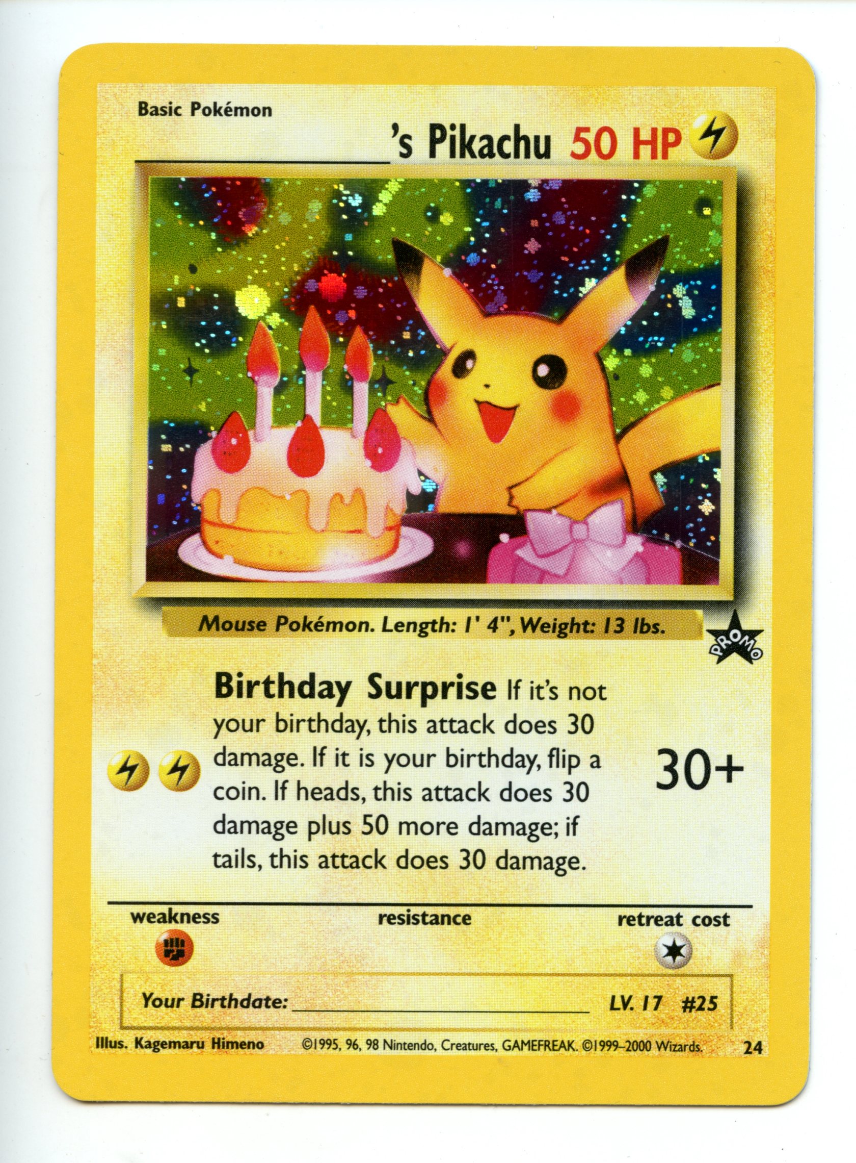 Pokemon TCG  - _____'s Pikachu (Birthday Pikachu) HOLO - Black Star Promo - Near Mint