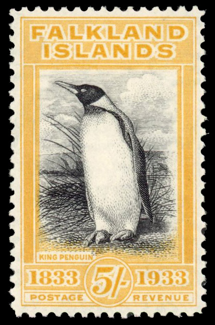 SG 136a 1933 Centenary 5/- black and yellow-orange mint