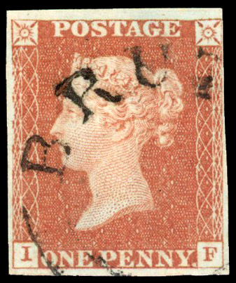 1841 1d Red-brown Pl.34 (IF). Bruton udc