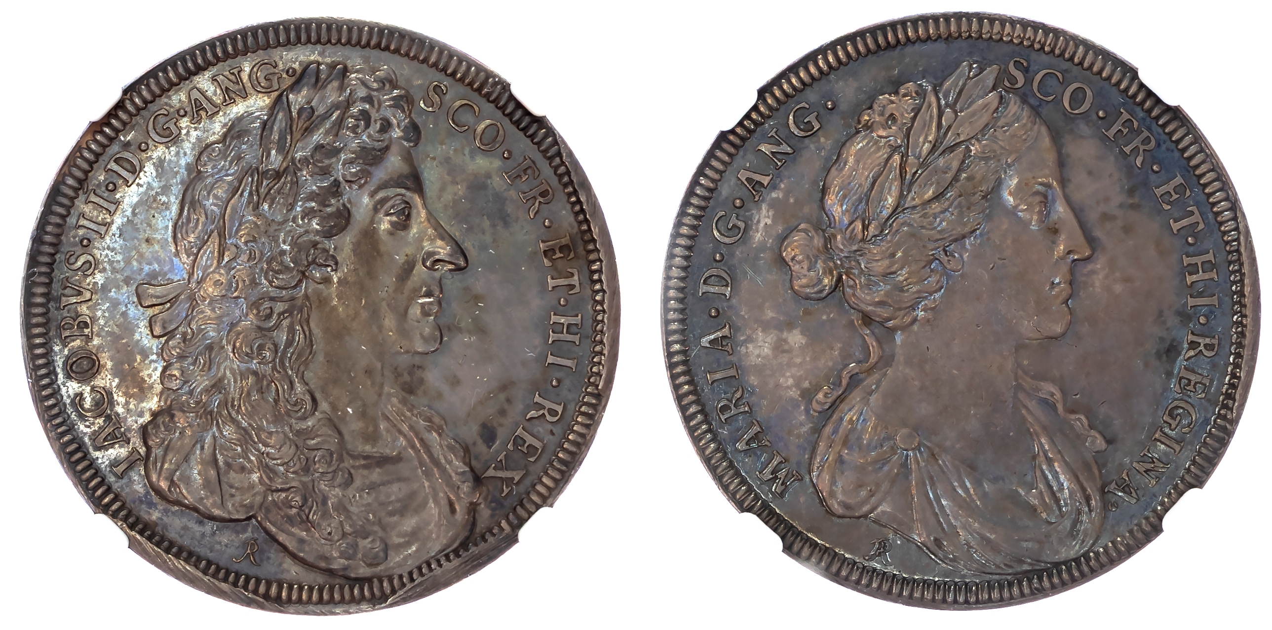 James II 1685-1688, Coronation with Mary of Modena 1685 official AR Medal (34mm) ND (1685) by J Roettiers.
