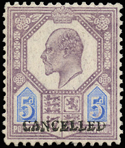 GB 1906 SG242a var Specimen - Cancelled type 19