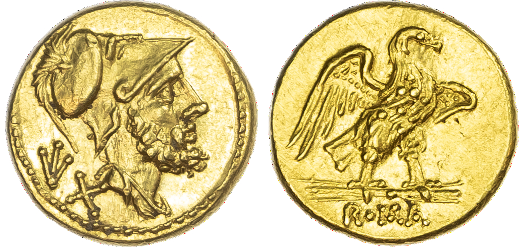 Roman Republic, Anonymous (c. 211‑208 BC) AV 60 Asses, mint of Rome, 3.37g.