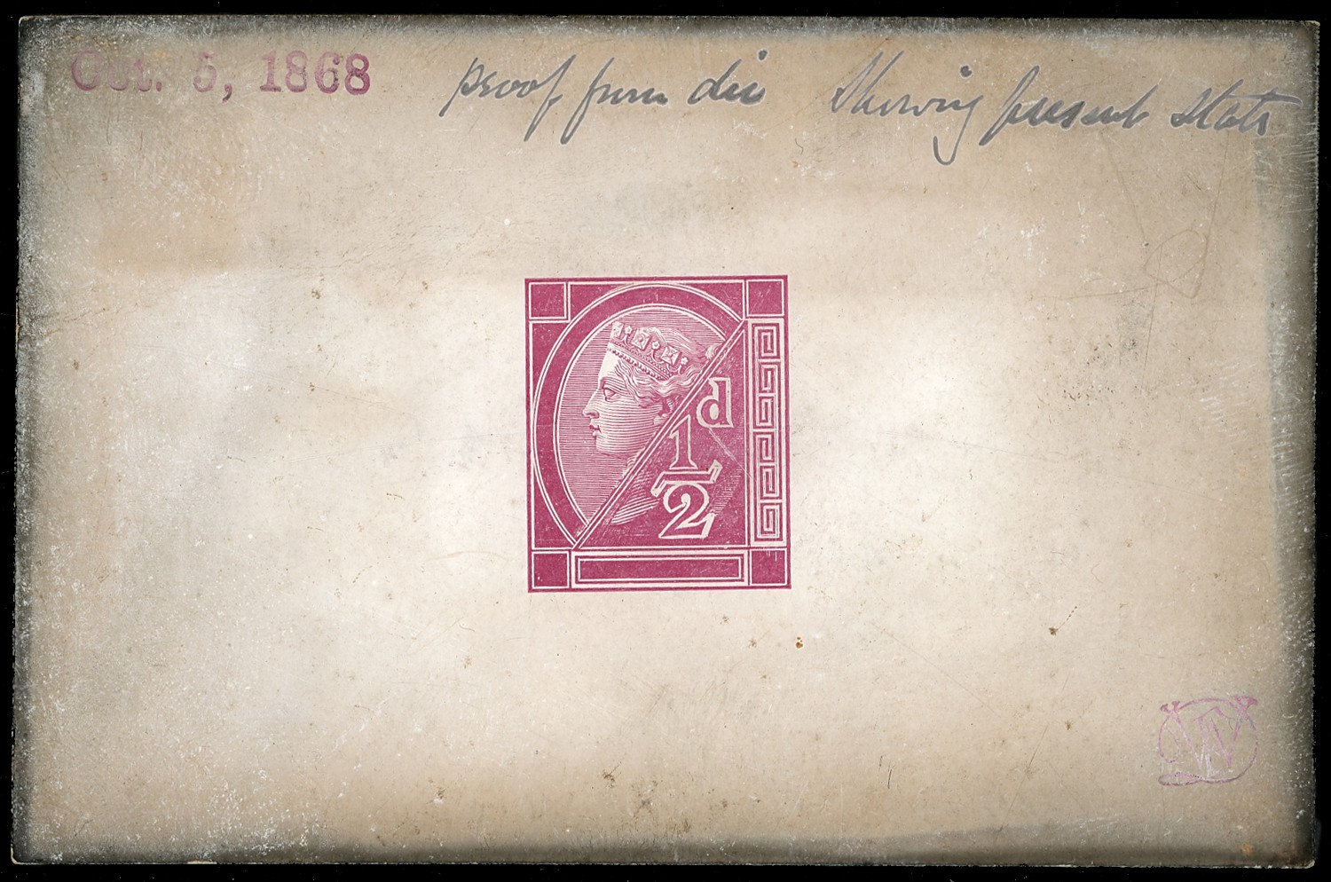 1865 ½d De La Rue essay. Unadopted die proof in...