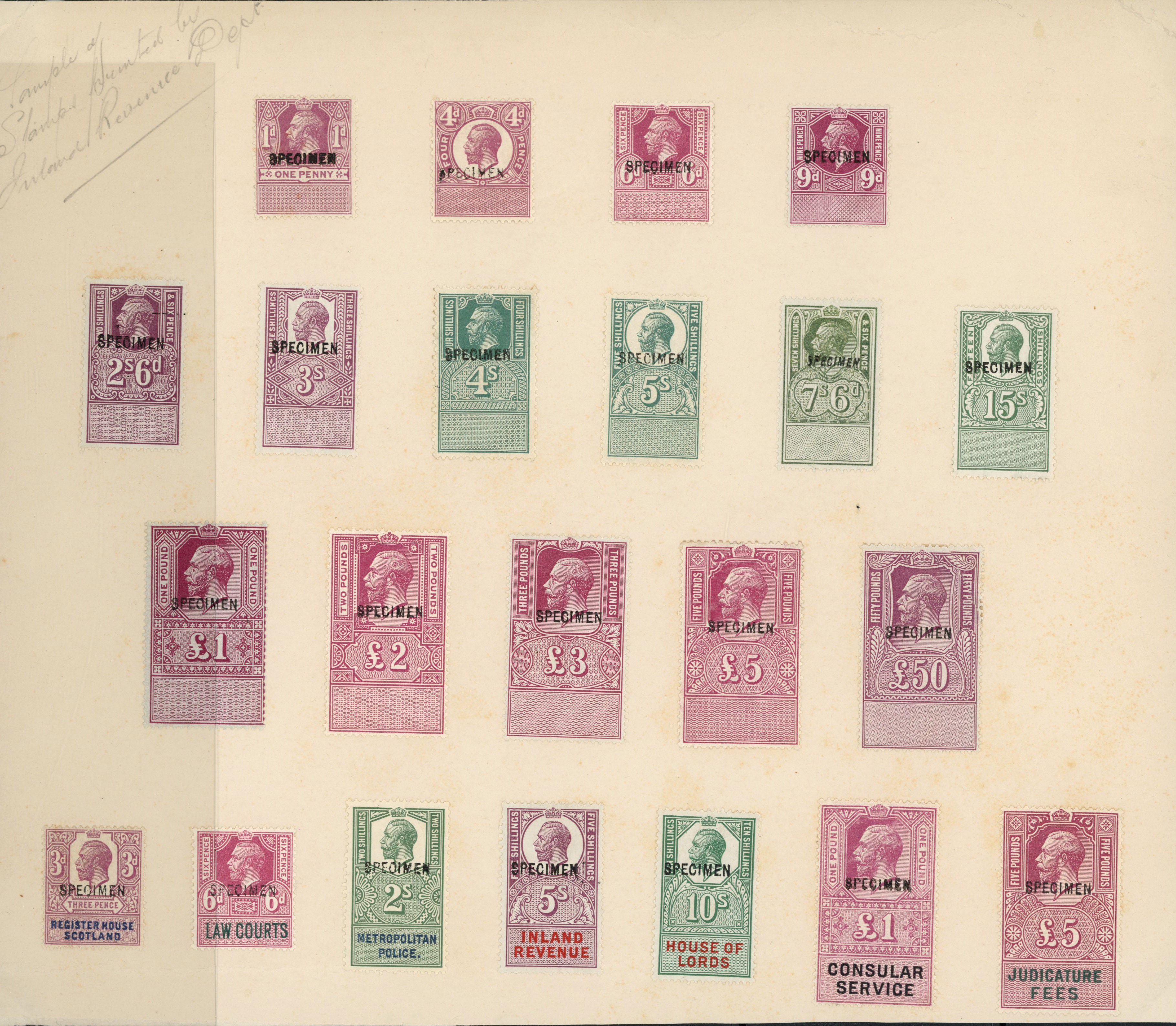 GB Unappropriated Dies KG V Specimen sheet