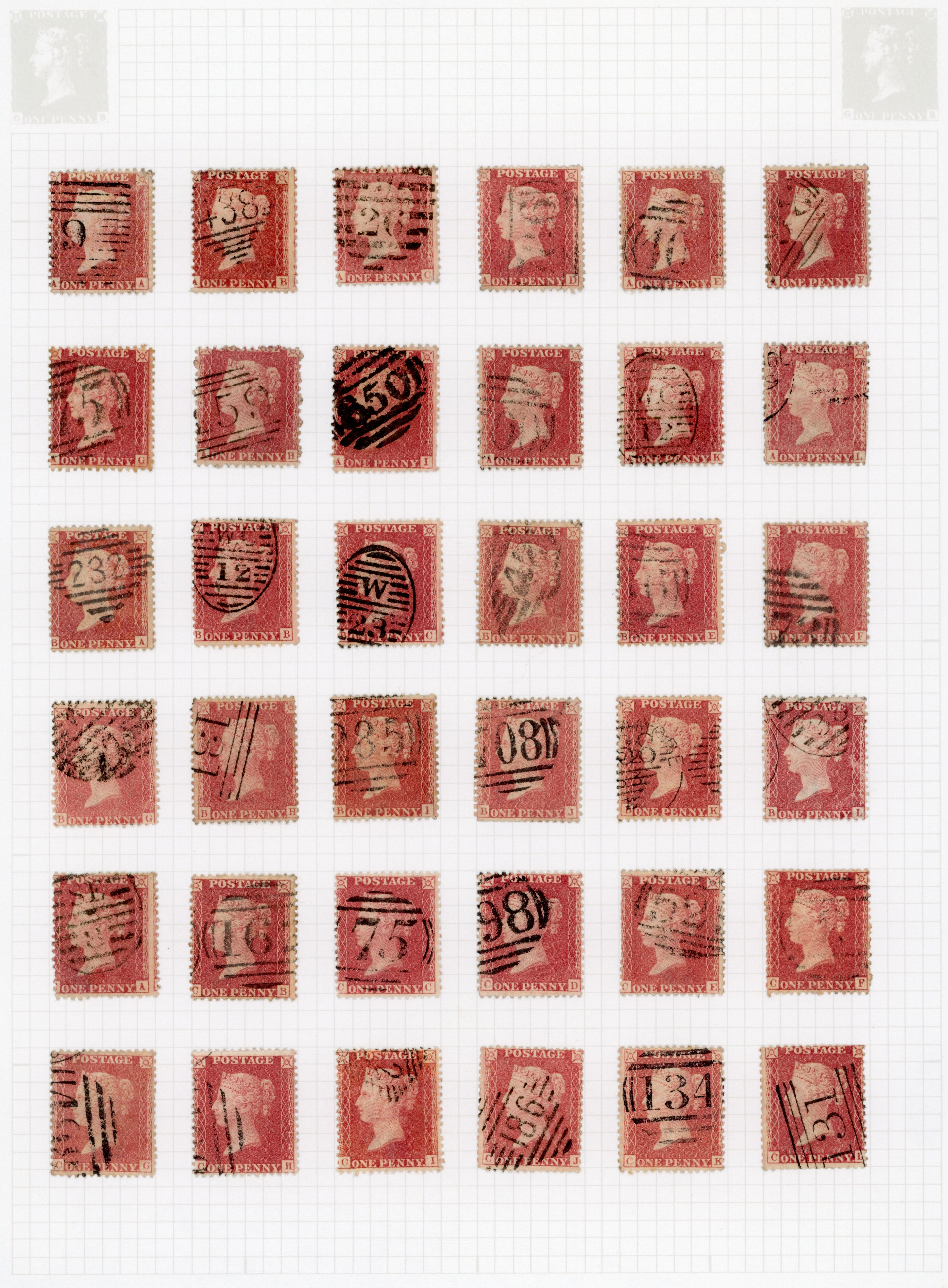 GB 1857 1d rose-red Plate 68 large part reconstruction used