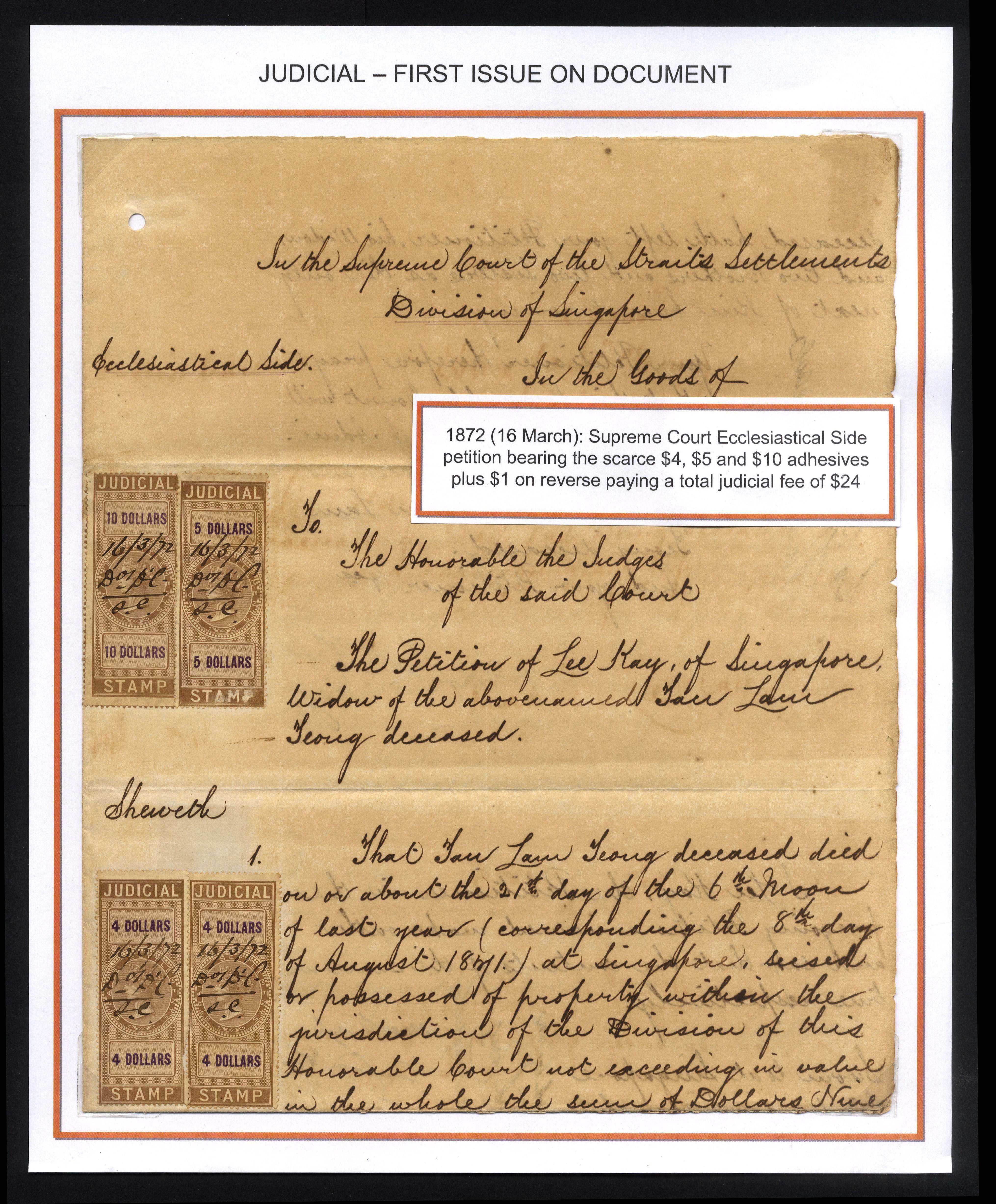 Straits Judicial 1869-72 First Issue documents