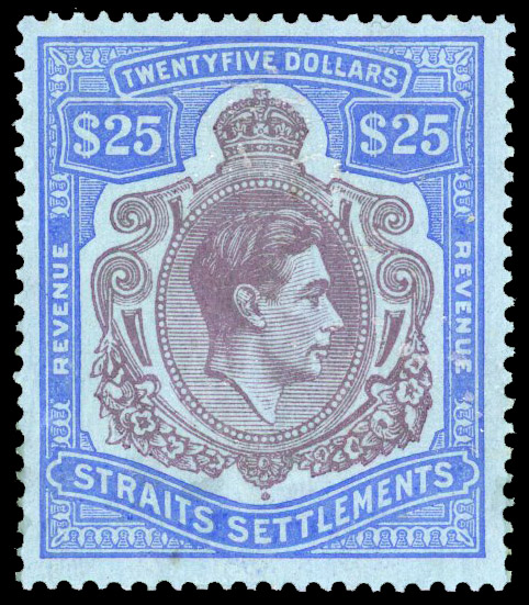 Postal Fiscal. 1938 $25 purple and blue on...