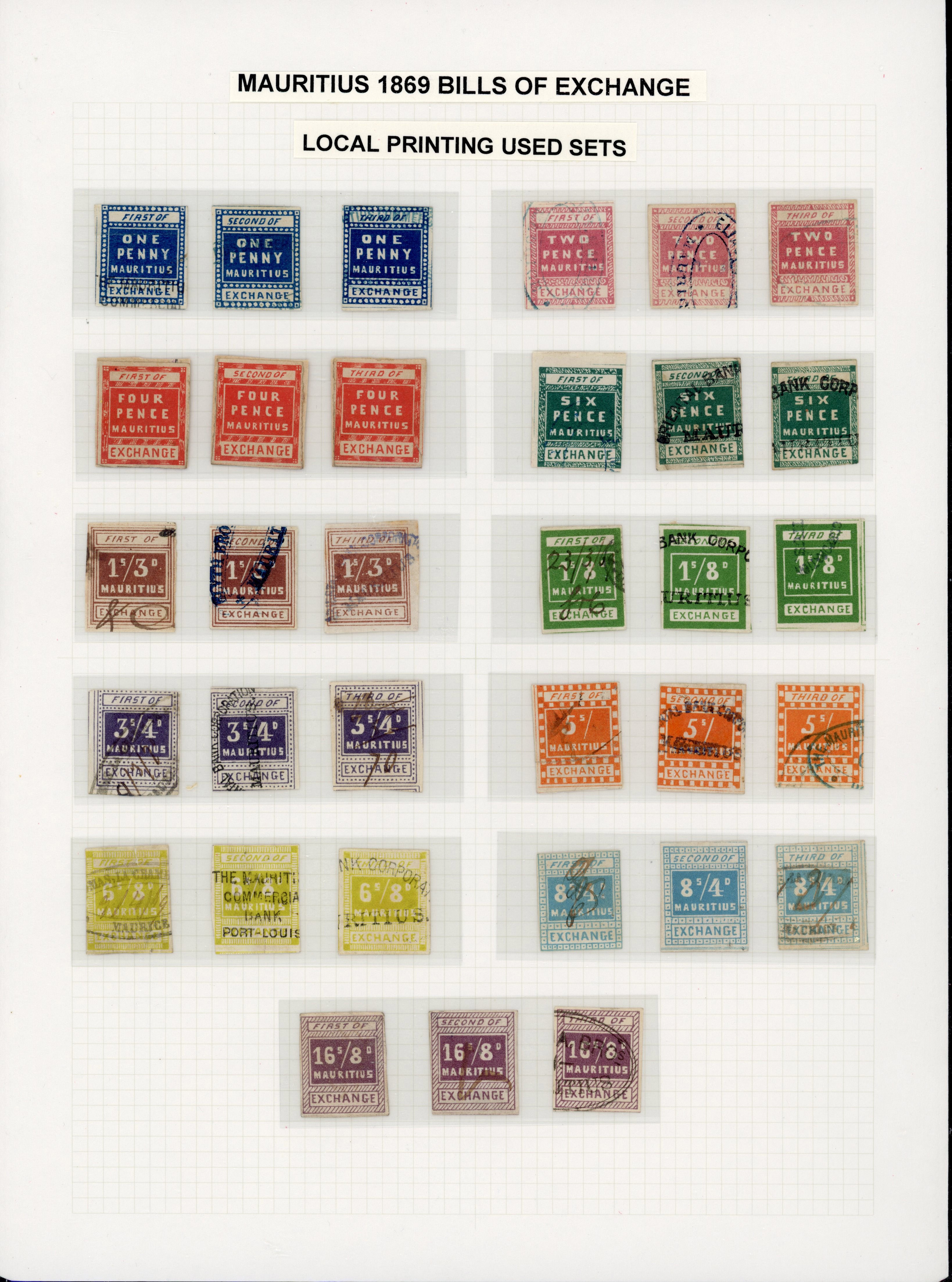 Mauritius Revenues 1869 Bills of Exchange set