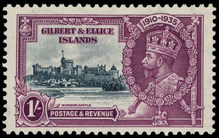 1935 1s slate and purple Silver Jubilee...