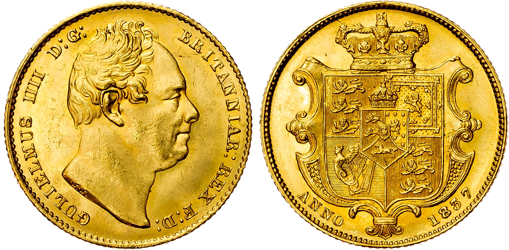 William IV (1830-1837), Sovereign, 1837, Second bare head right, rev. crowned shield in mantle, (Marsh 21; MCE 494; S.38…