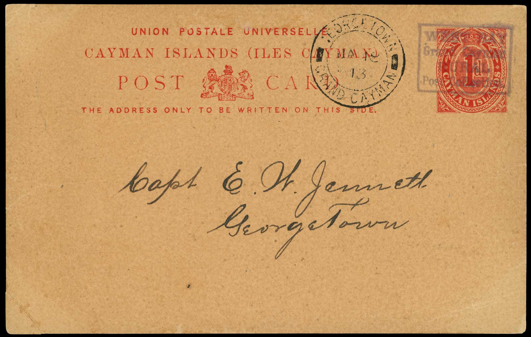 1913 1d Post Card (HG 3) with West Bay Rural...