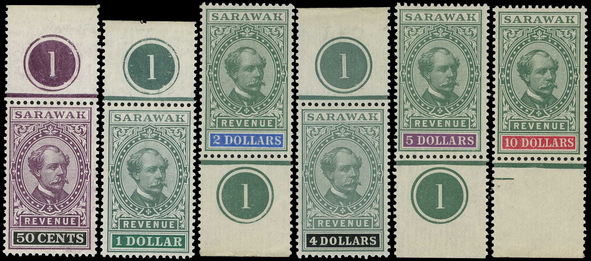 1900 Charles Brooke 3c to $10 set of 10,...