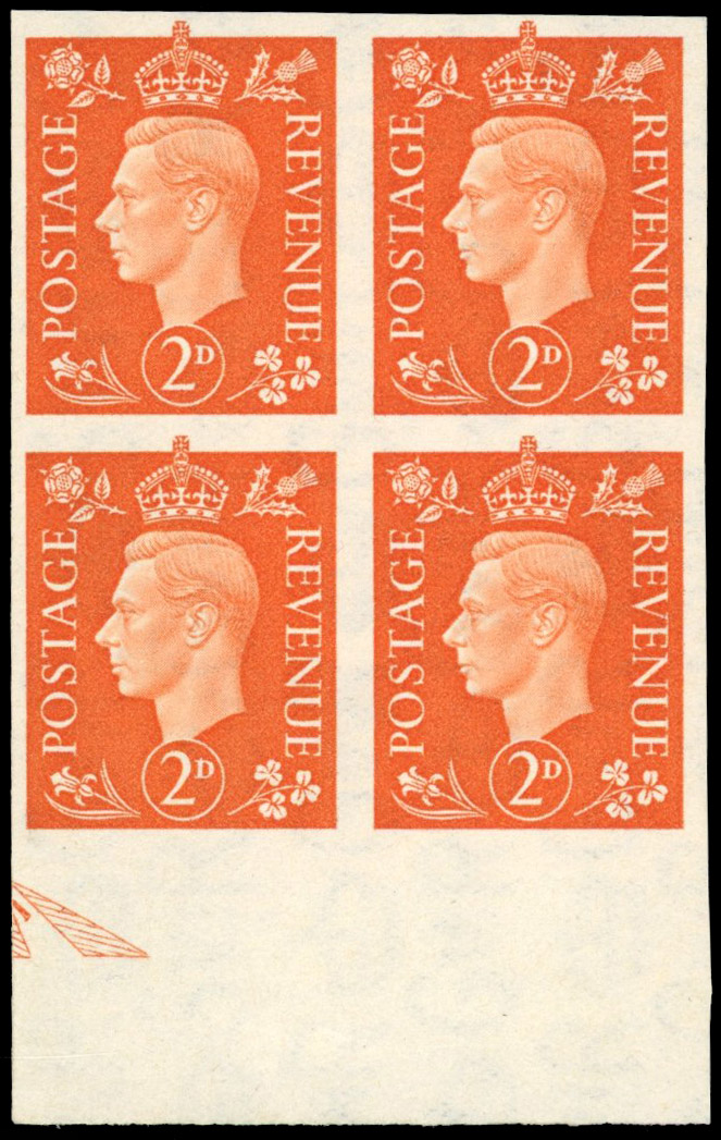 Great Britain 1937 2d Orange, Block of Four, BPMA Imprimatur, SG 465a