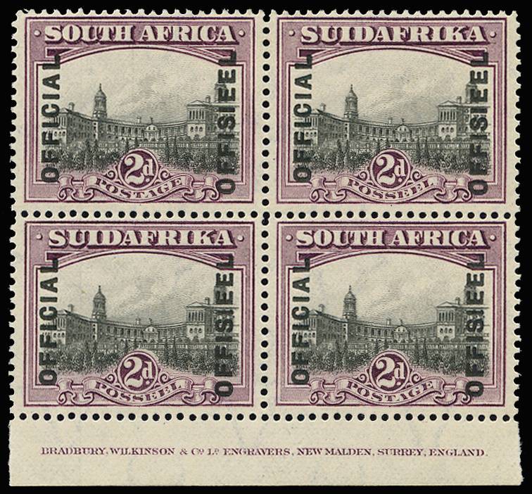 SOUTH AFRICA SG O5ac 1928-30 2d P14x13½ imprint B4 o.g
