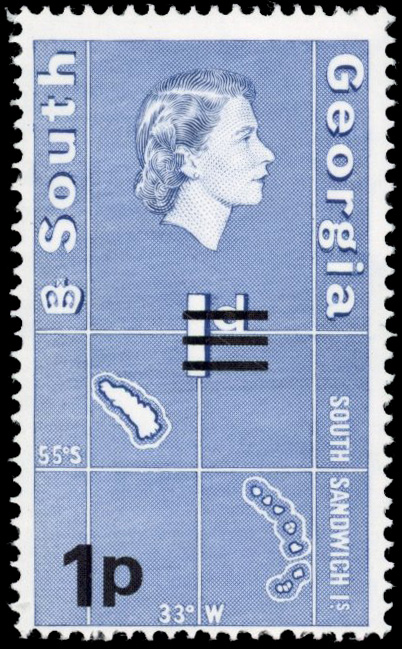 Falkland Islands Dependencies SG 54w 1977 1p on 1d watermark upright mint