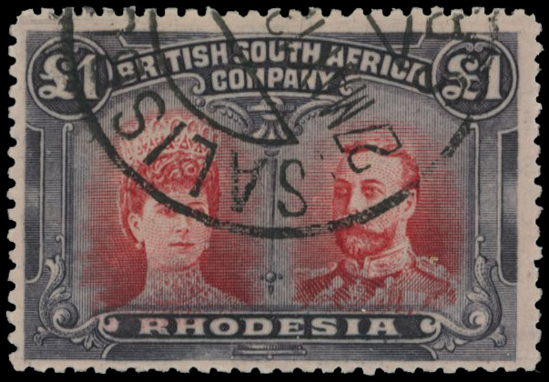 £1 carmine-vermilion and blue-black RSC A, position 38 Salisbury CTO