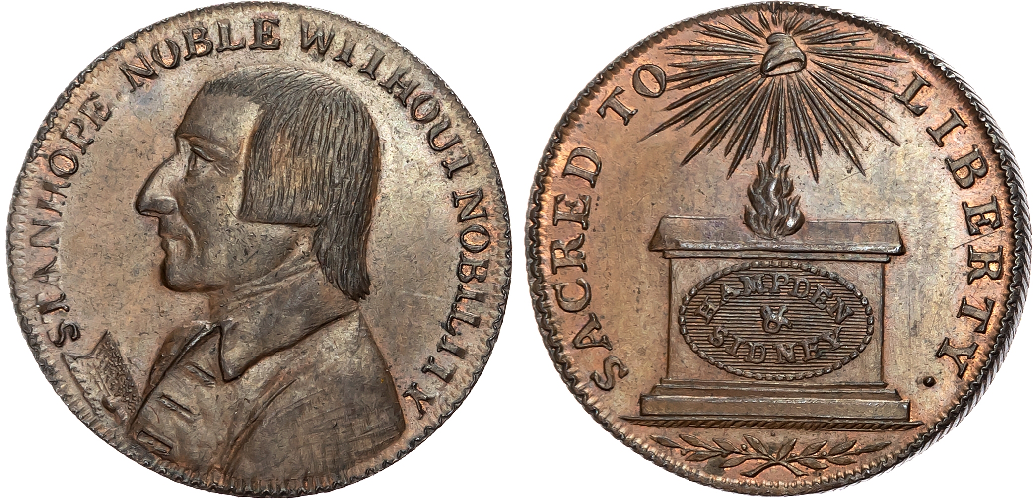 London, Political Series , Lutwyche’s Earl Stanhope Halfpenny undated, Bust left of Stanhope holding a book, rev. An al …