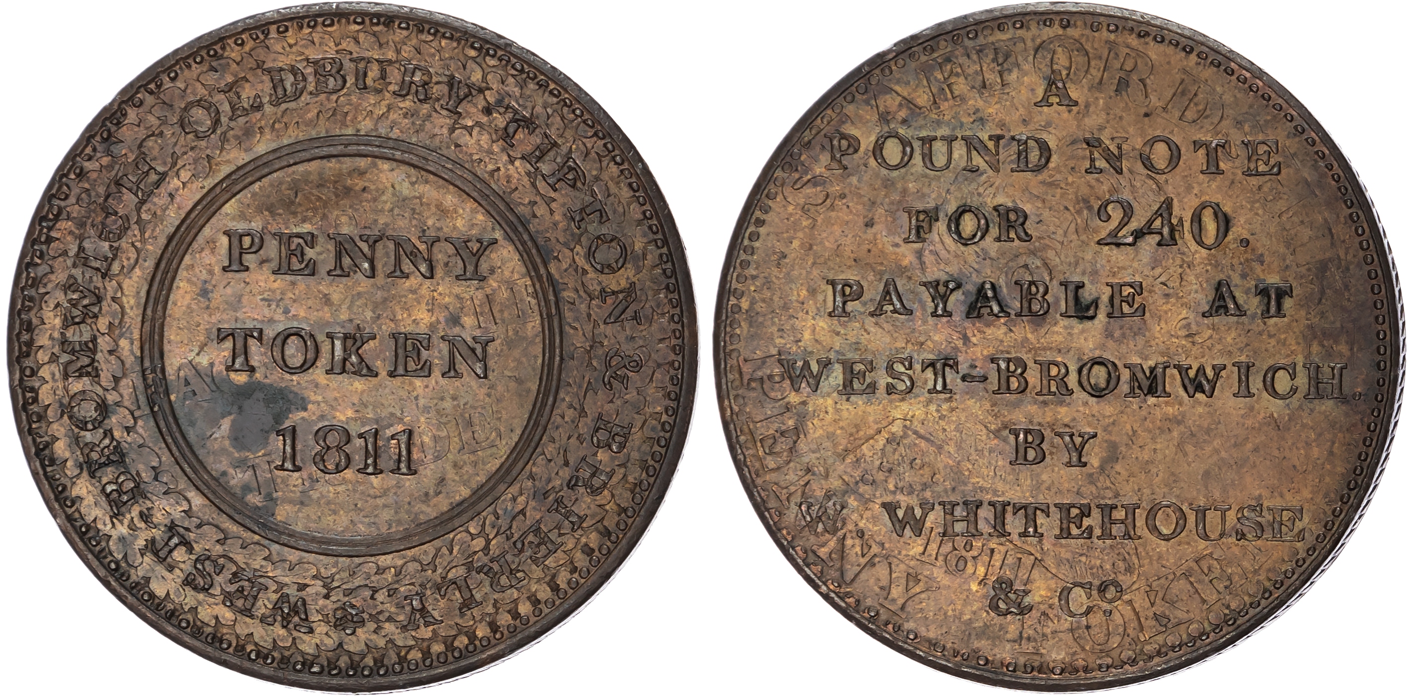 WEST BROMWICH, OLDBURY, TIPTON & BRIERLEY , Staffs. W Whitehouse & Co. Penny 1811, Another but slight spacing …
