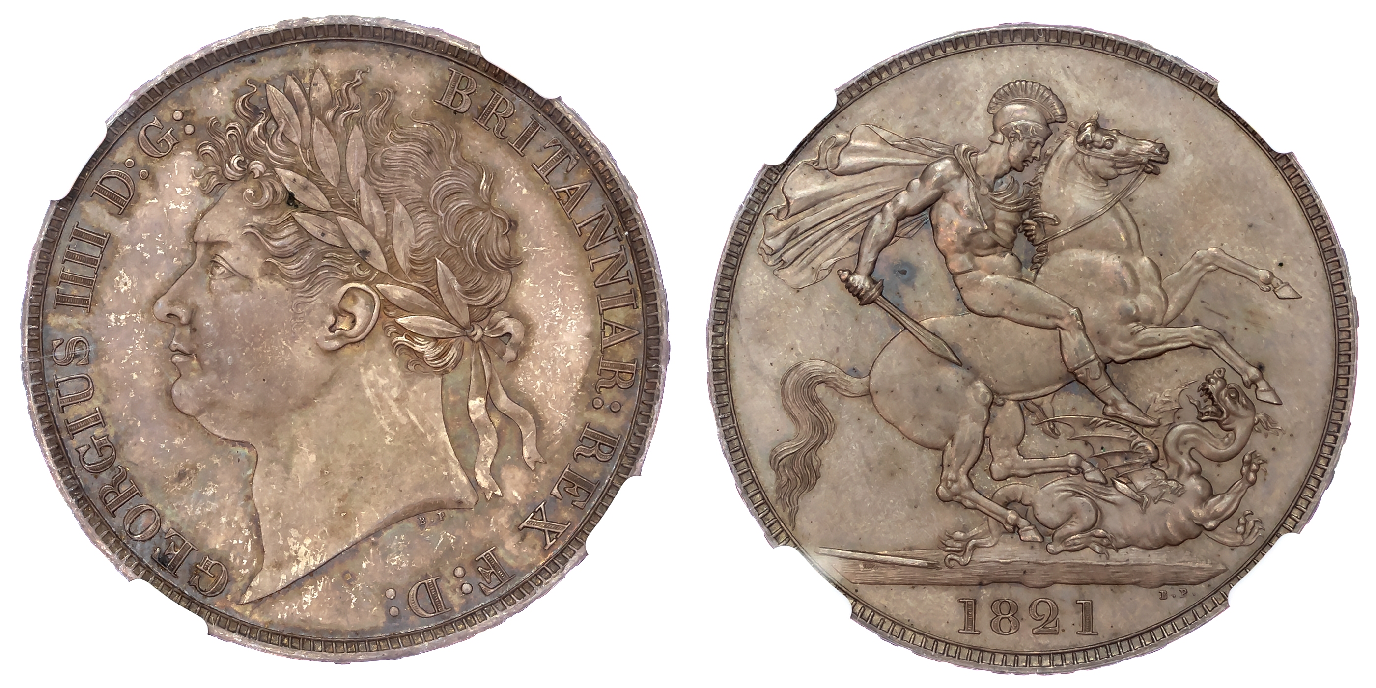 George IV (1820-1830), AR Crown, 1821, SECUNDO, NGC MS 63.