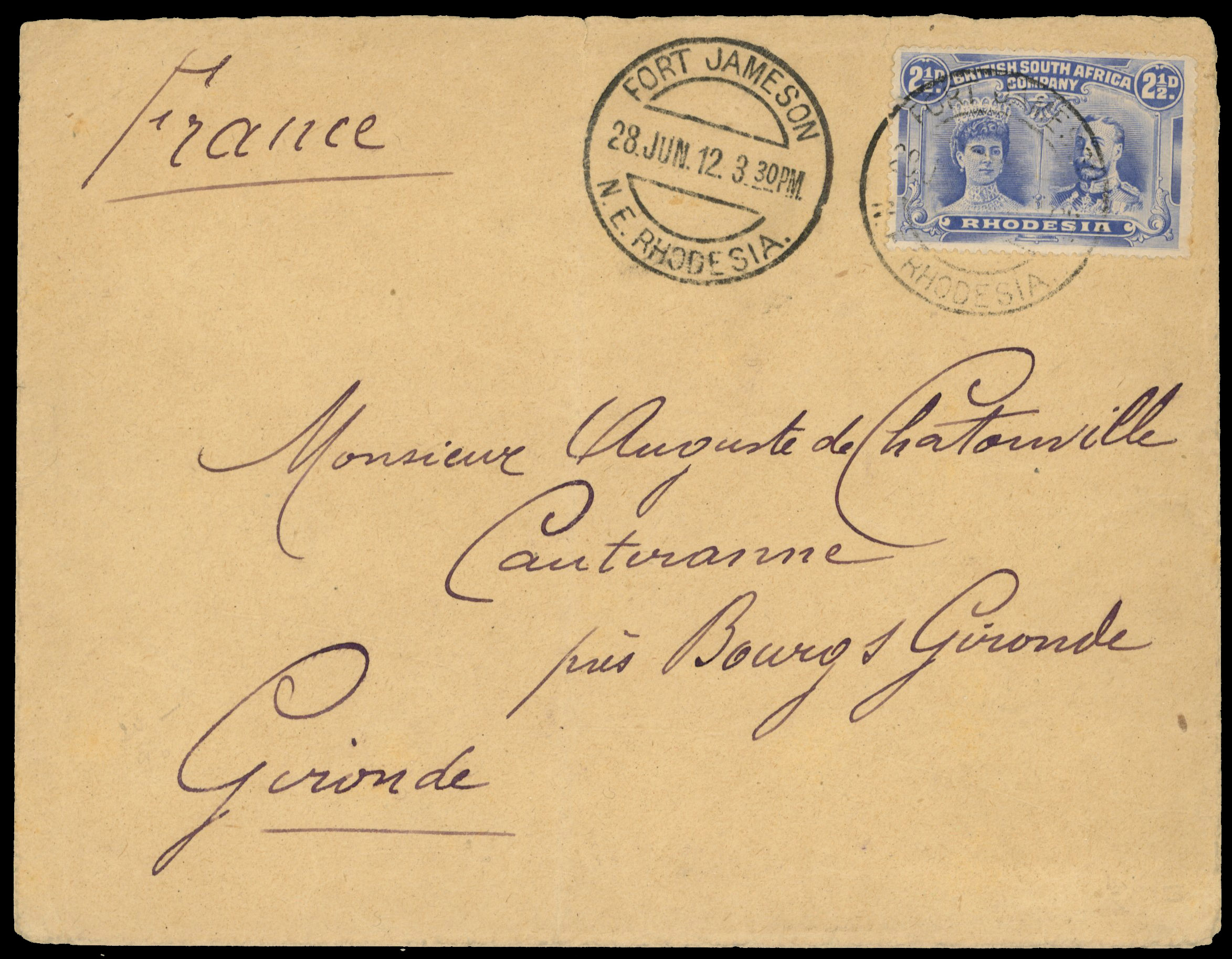 2½d ultramarine SG 131 on envelope to France