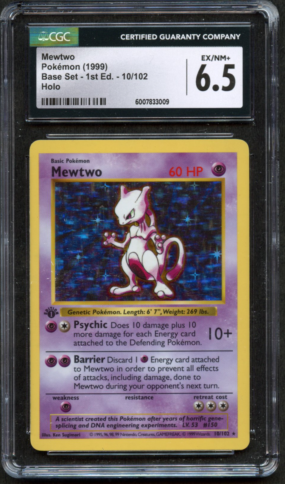 CGC 6.5 Mewtwo - 1st Edition Shadowless Base Set 1999 - 10/102