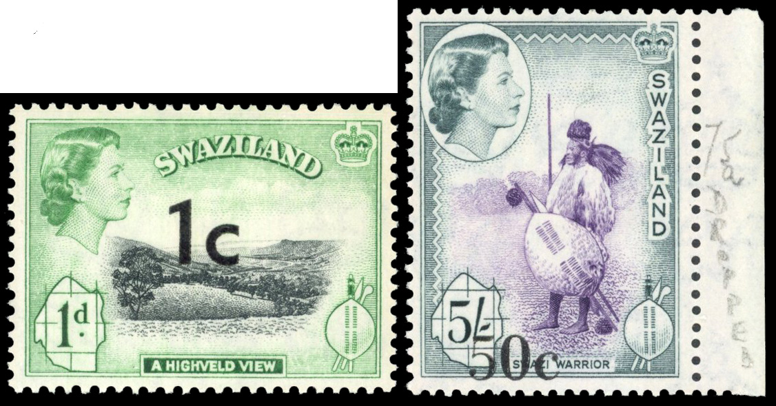 Swaziland 1961 1c and 50c trial overprints mint
