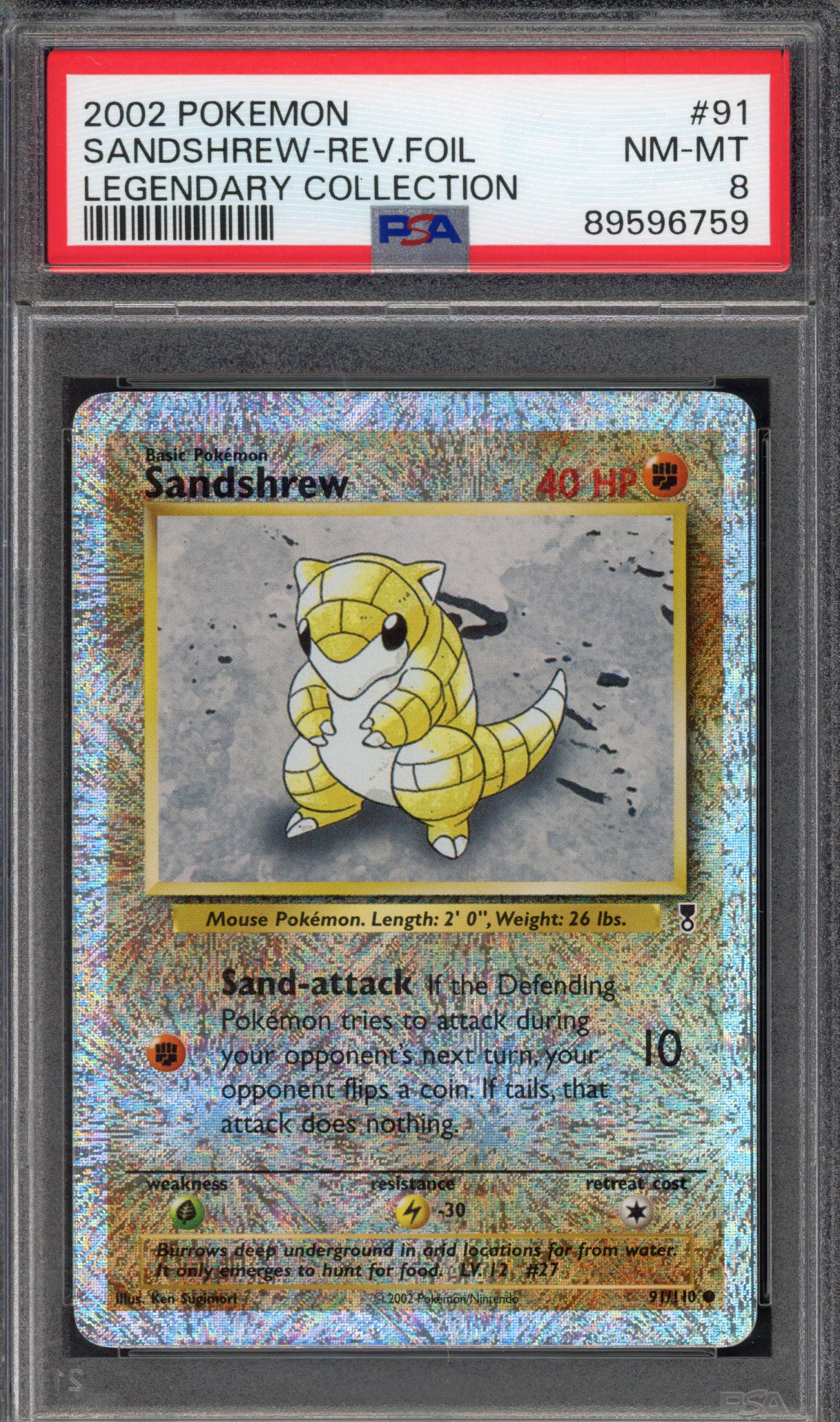Pokémon TCG PSA 8 Sandshrew 91 Reverse Foil, Legendary Collection 