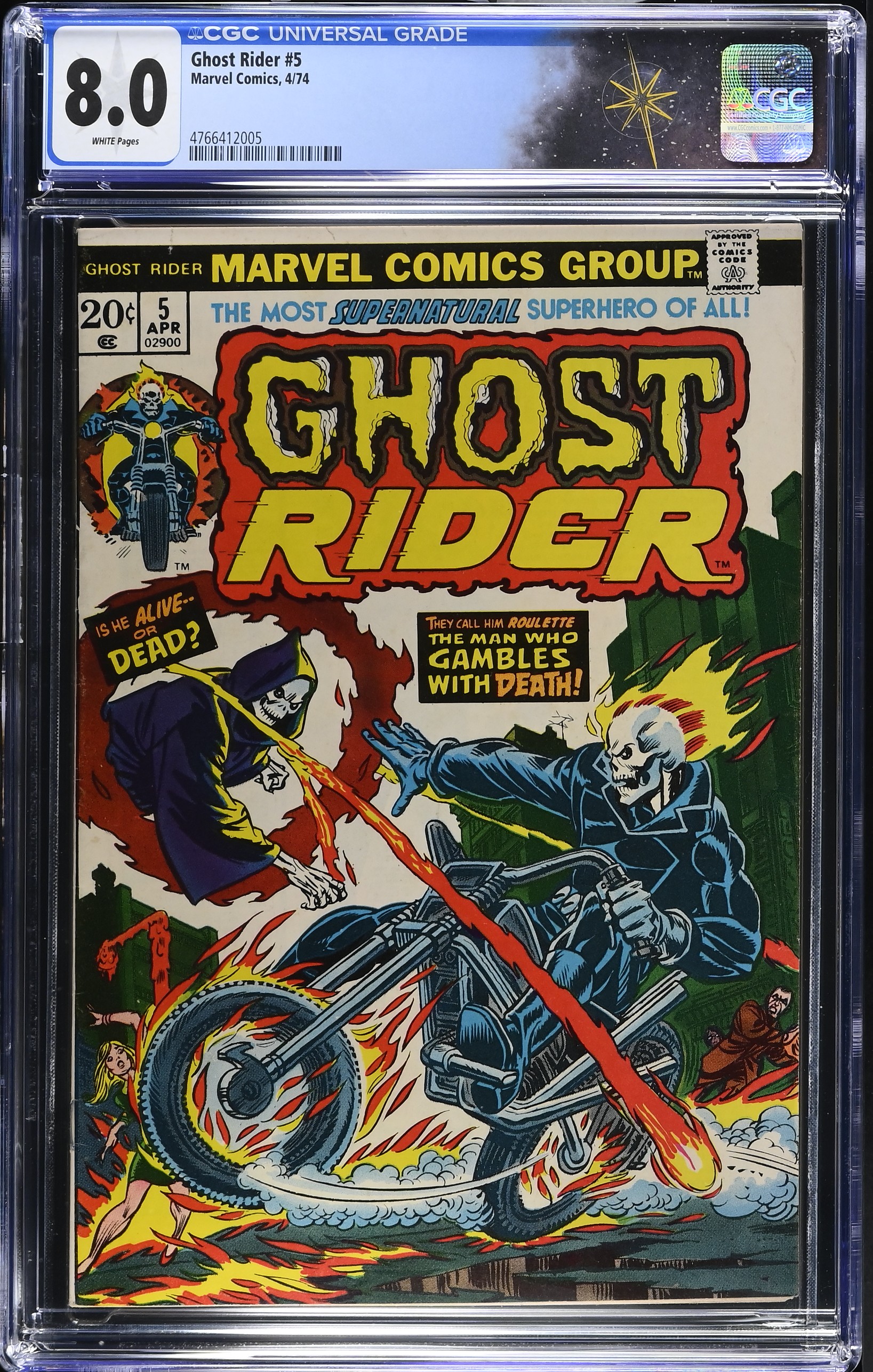 Ghost Rider #5 CGC 8.0 Marv Wolfman and Doug Moench story (Marvel Comics, 1974) White Pages