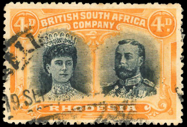 RSC F 3d blue-black and yellowish orange, #30 with doubled vignette, used