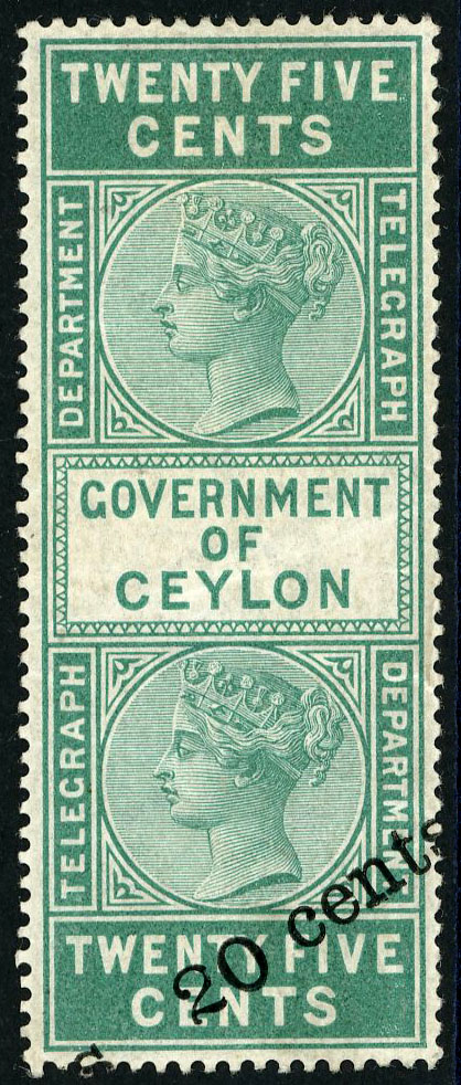 Ceylon Telegraph SG T28var with misplaced surcharge 