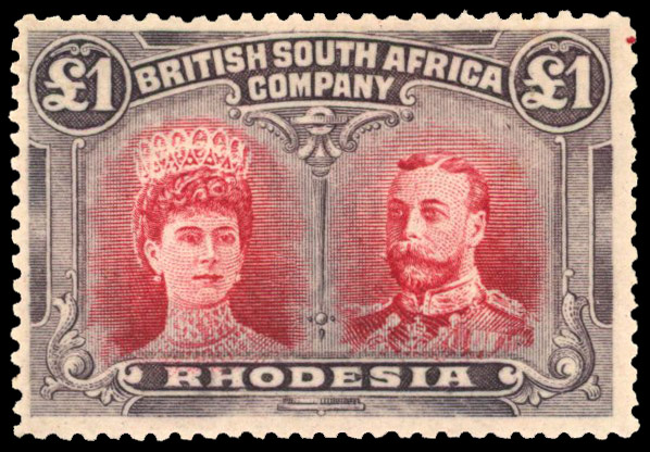 Rhodesia 1910-13 £1 carmine-red and bluish black perf 14