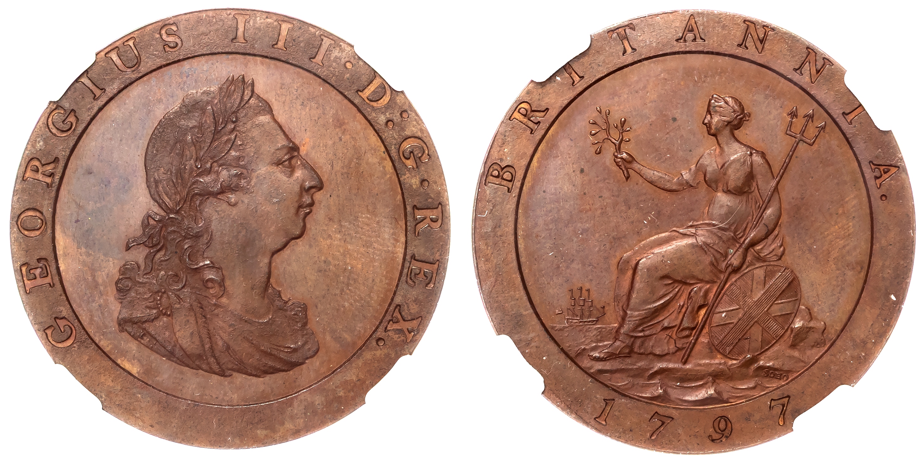 George III (1760-1820), Restrike Proof Penny, 1797, in copper.