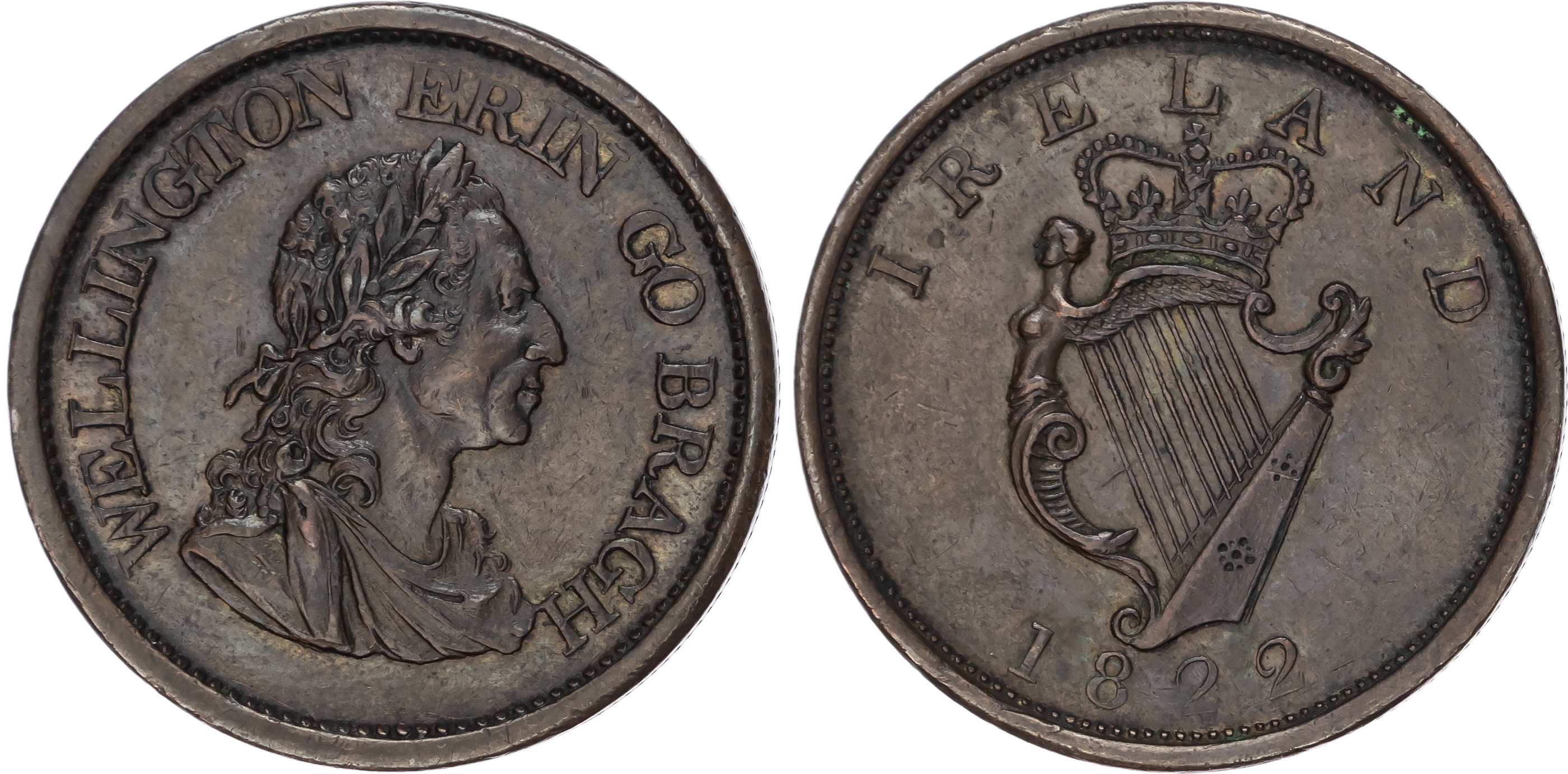 IRISH, NON LOCAL General Circulation Penny 1822, Laureate draped bust of George III with Wellington’s features…