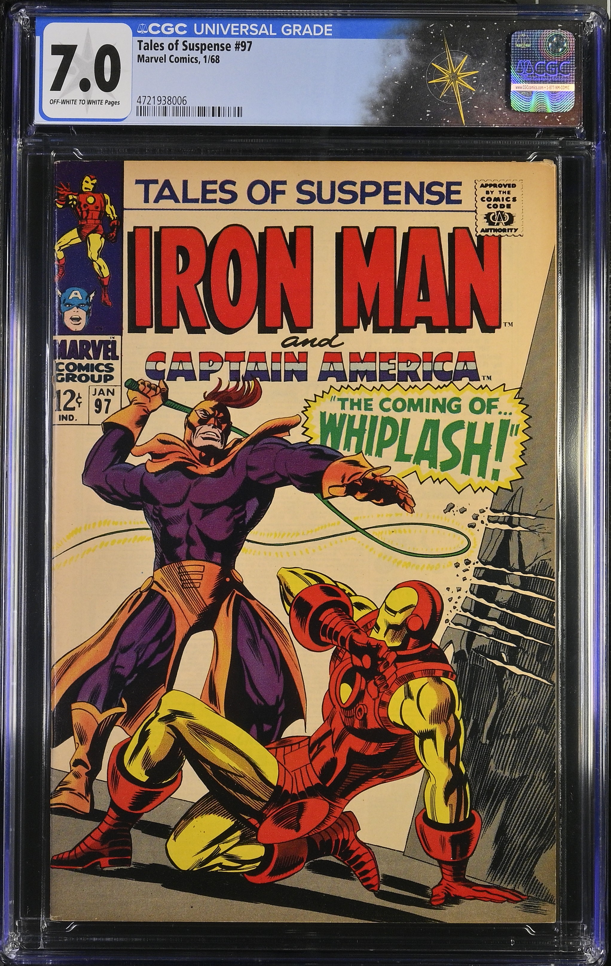 Tales of Suspense #97 CGC 7.0 1st Appearance of Whiplash (Marvel Comics, 1968) Off-White to White Pages