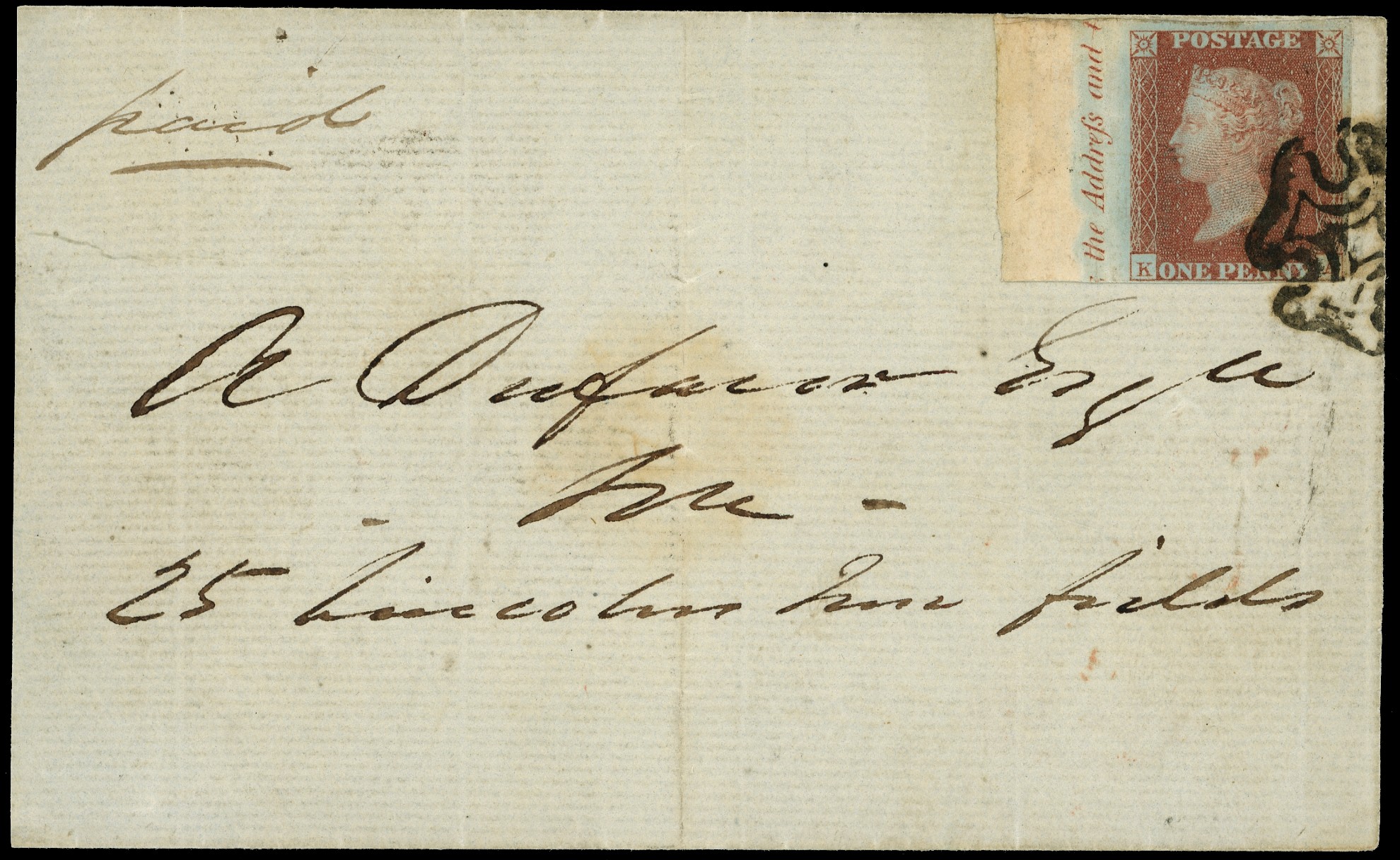 1841 1d Red-brown Pl.13. Marginal example on...