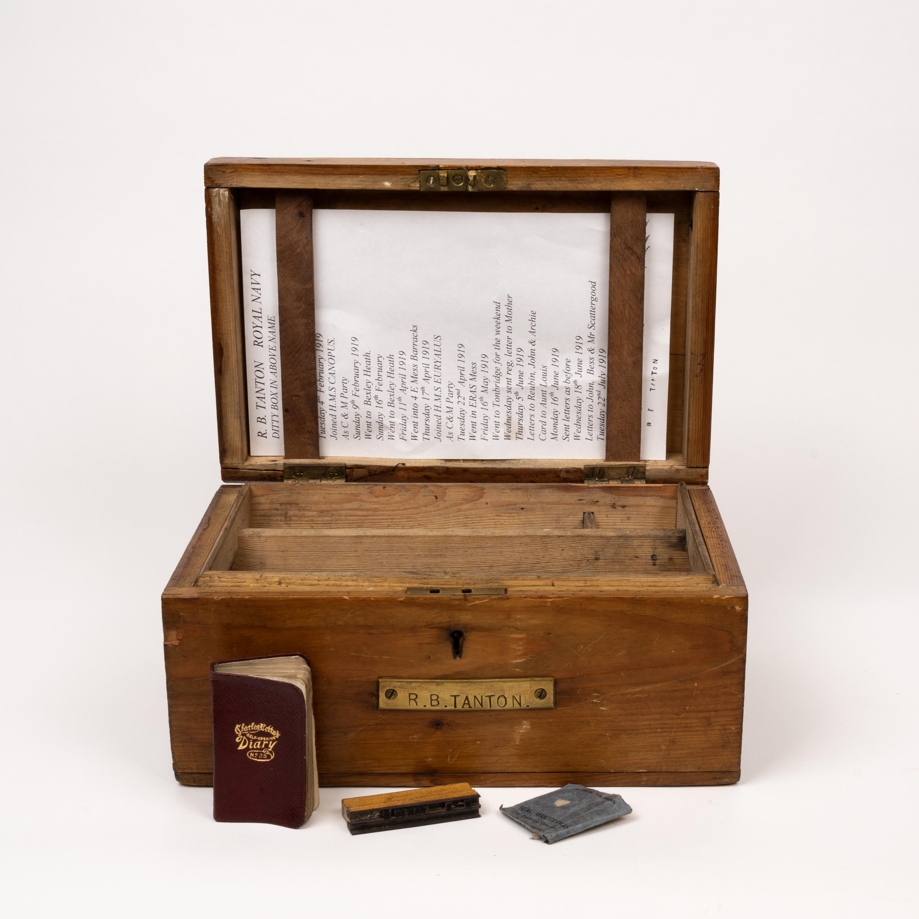 Two Royal Navy sailors "Ditty Boxes" - Seaman C.P. Cox, WWI HMS India, R.B. Tanton with 1919 diary