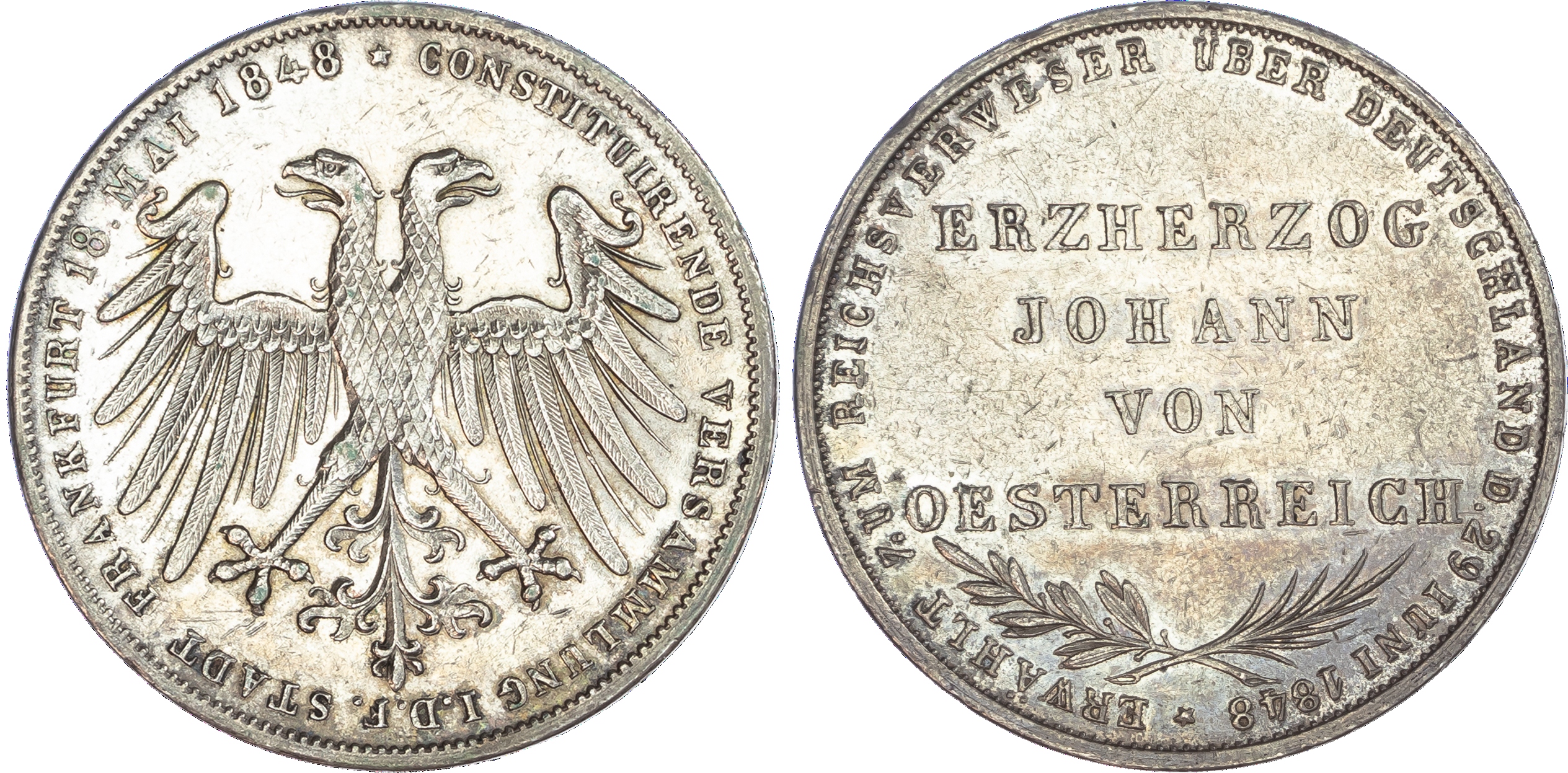 Germany, Frankfurt, silver 2 Gulden, 1848.