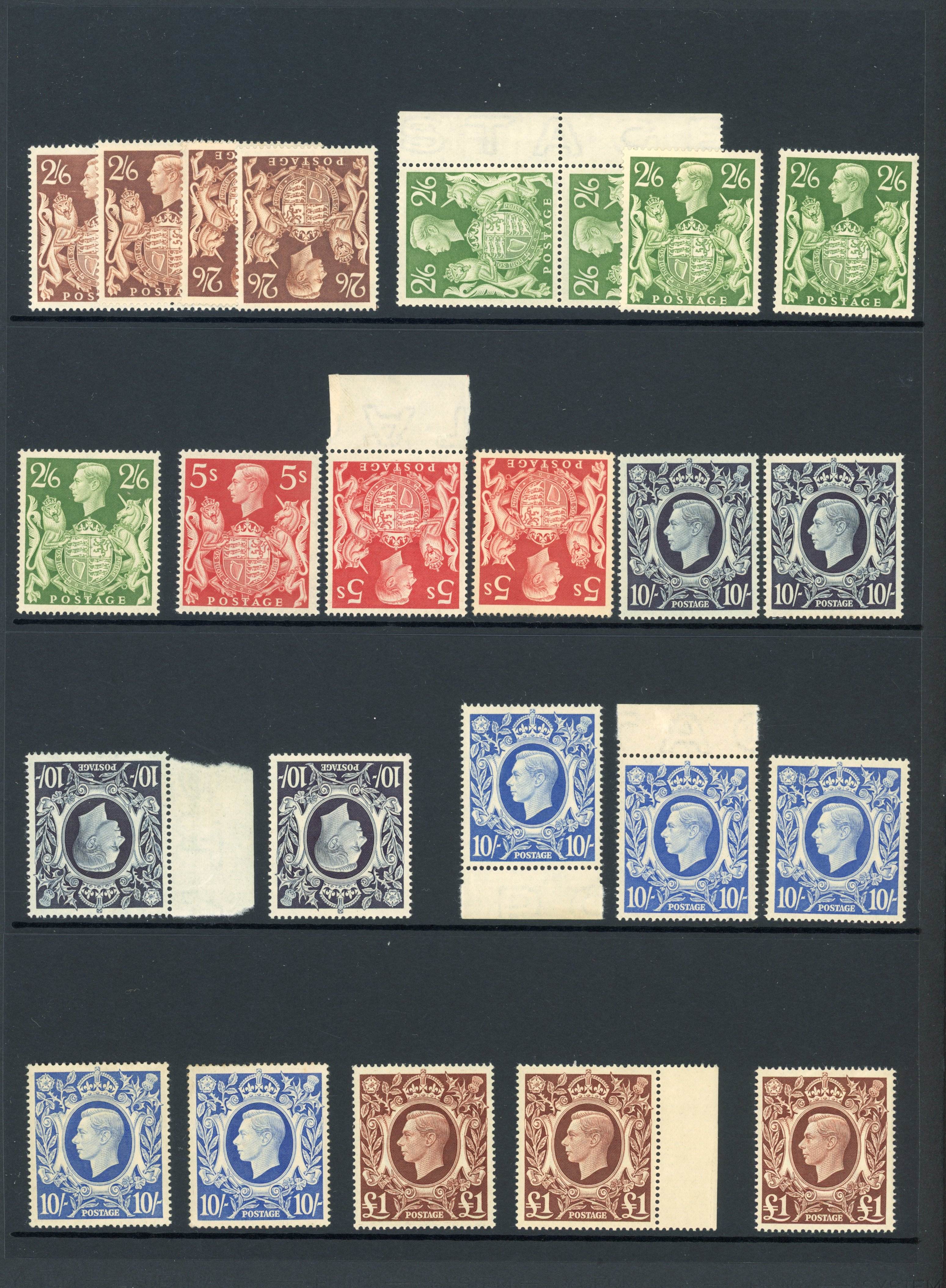 GB 1939-48 Square high values duplicated mainly mint unmounted o.g. selection