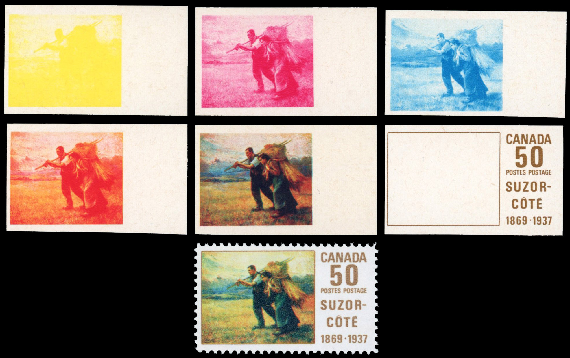 Canada 1969 Suzor-Coté imperforate progressive colour proofs on card, SG 634var