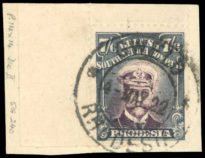 Rhodesia 7/6d SG 240 used on piece