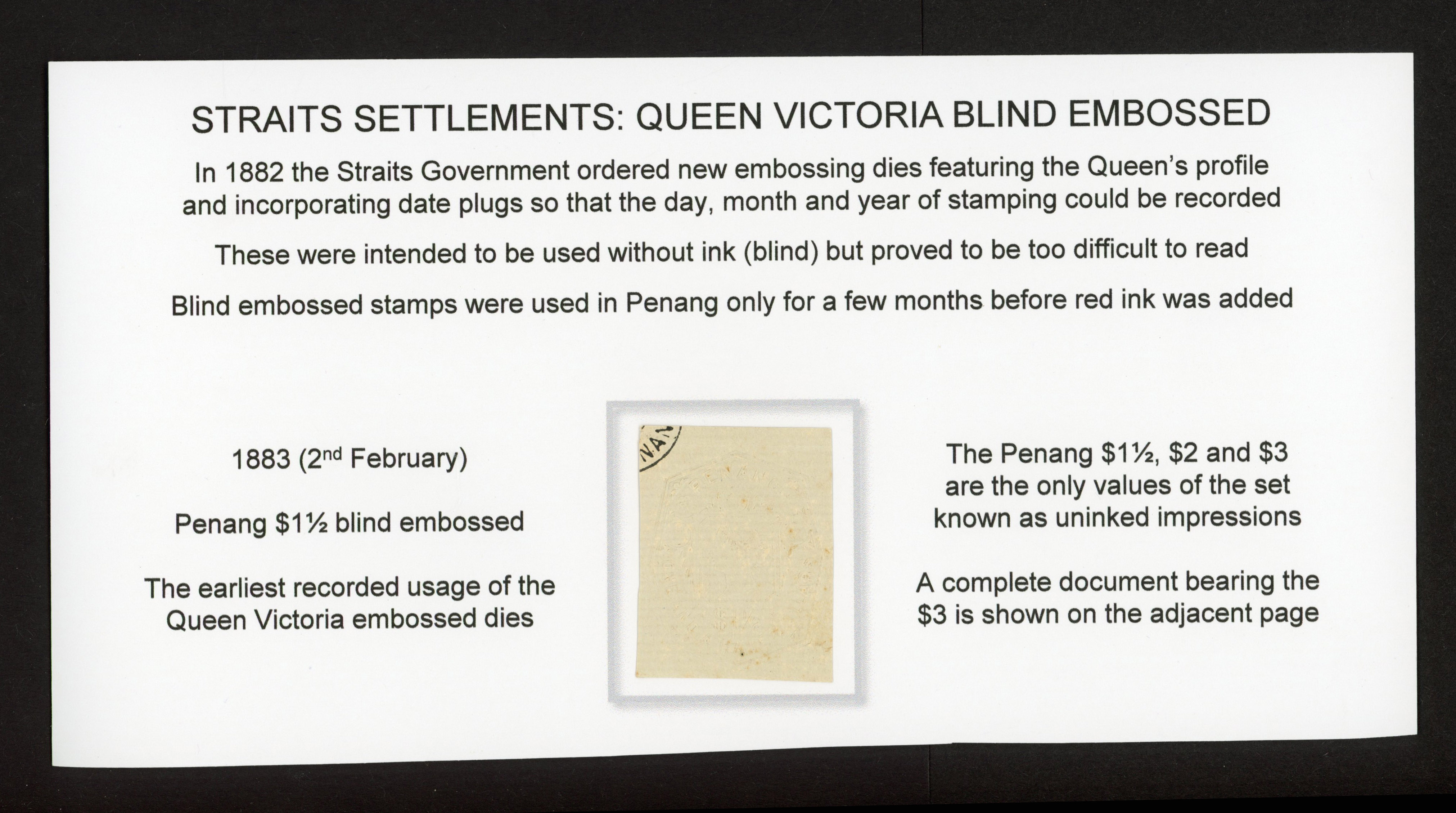 Straits and Penang Revenues embossed issues