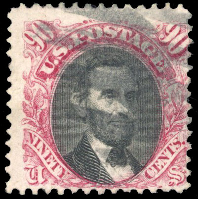 UNITED STATES 1869 90c Lincoln used black bar cancel