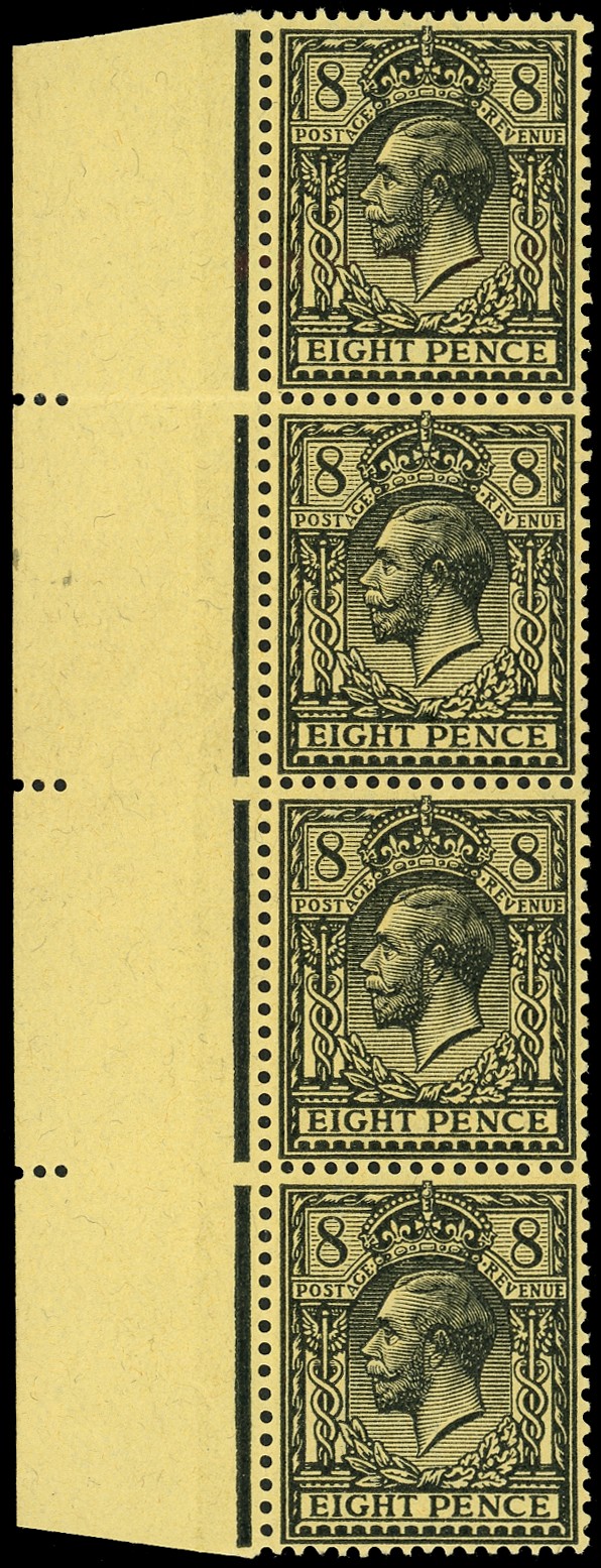 1912-24 8d black on yellow vertical strip of four