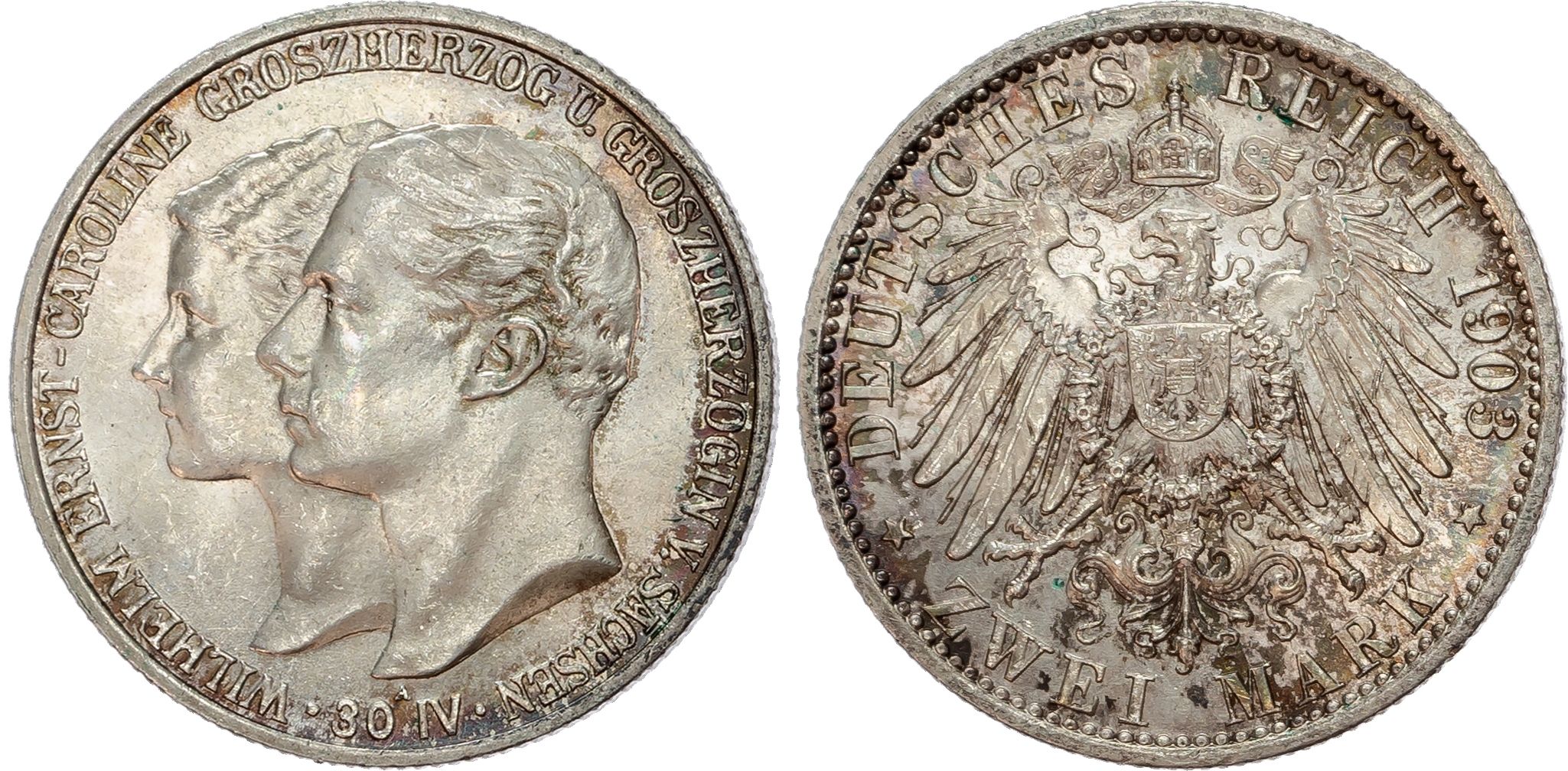 Germany, Saxony-Weimar, Wilhelm Ernst (1901-1918), silver 2 Marks (2).