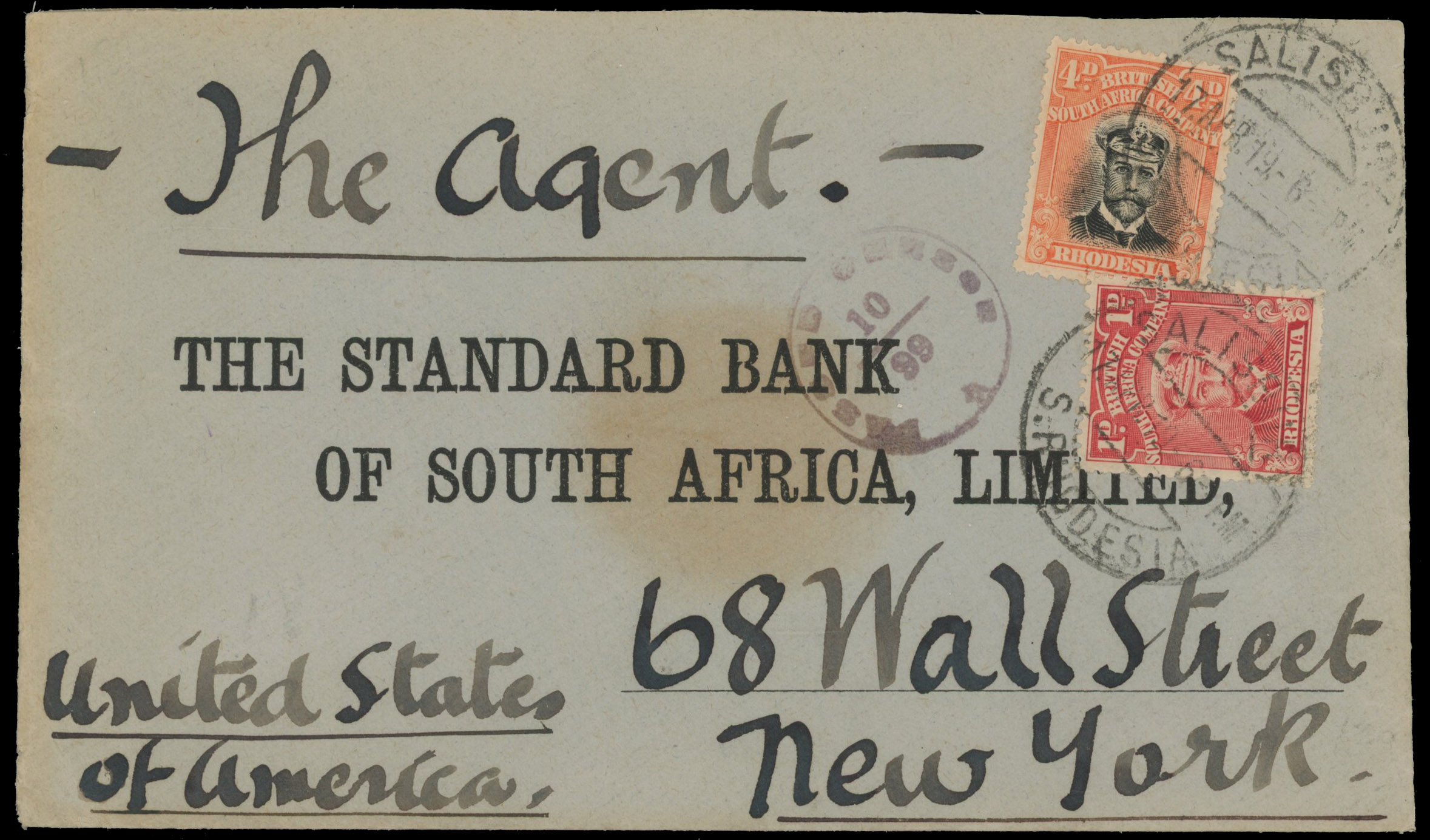Rhodesia 4d SG 225b on Bank envelope to New York