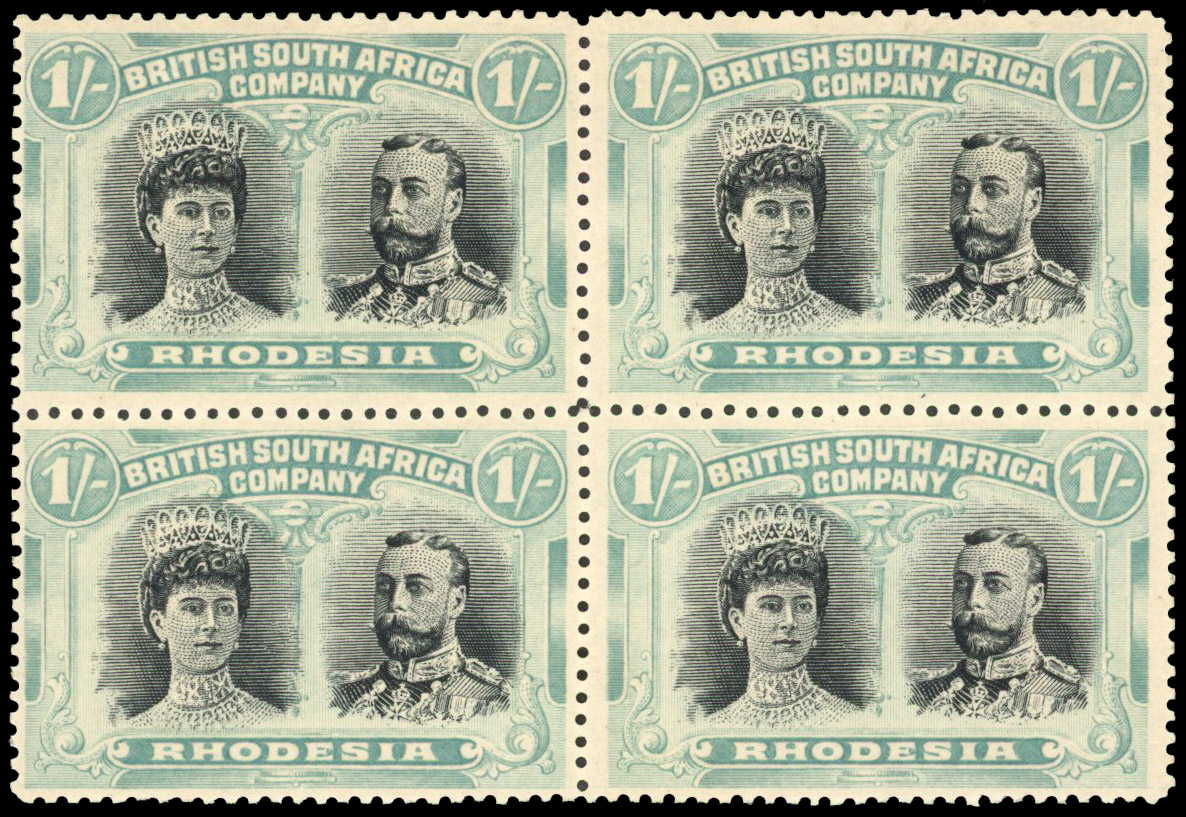 SG 152 1s black and pale blue-green block, #s 43-9 mint