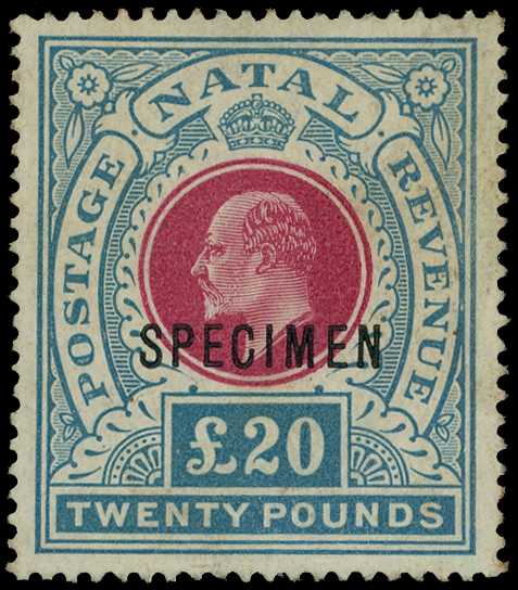 1902 £20 red and green overprinted SPECIMEN...