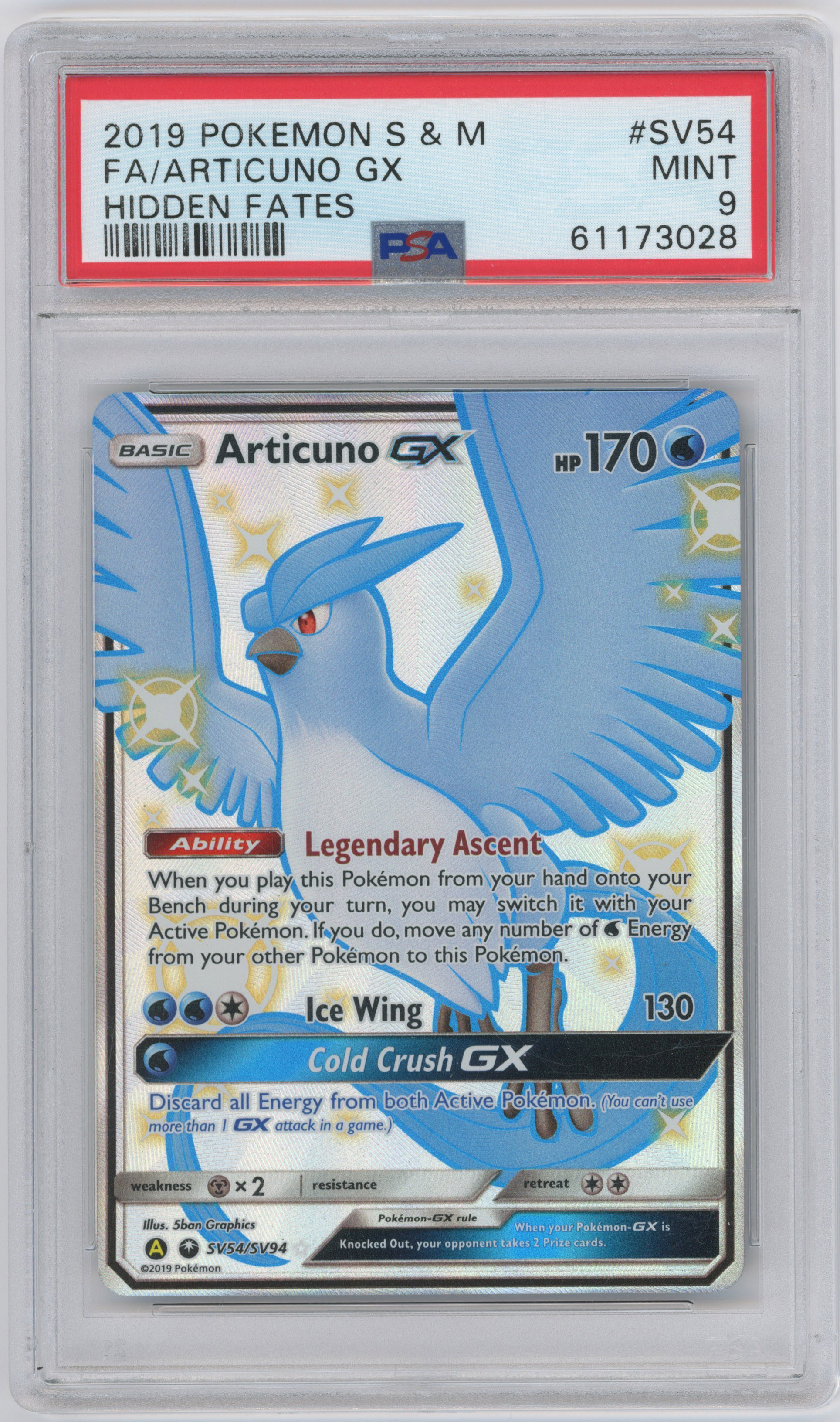 Pokémon TCG - PSA 9 Articuno GX - Hidden Fates #SV54
